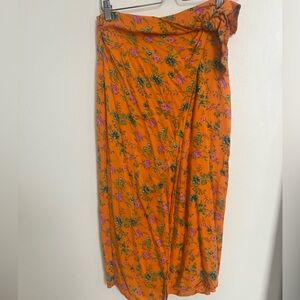 Floral Orange Midi Skirt